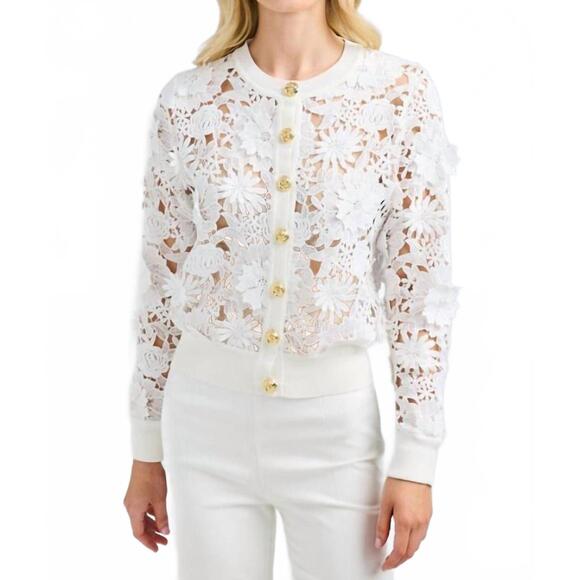 GENERATION LOVE Sweaters - NEW GENERATION LOVE erin 3d butterfly lace cardigan in white